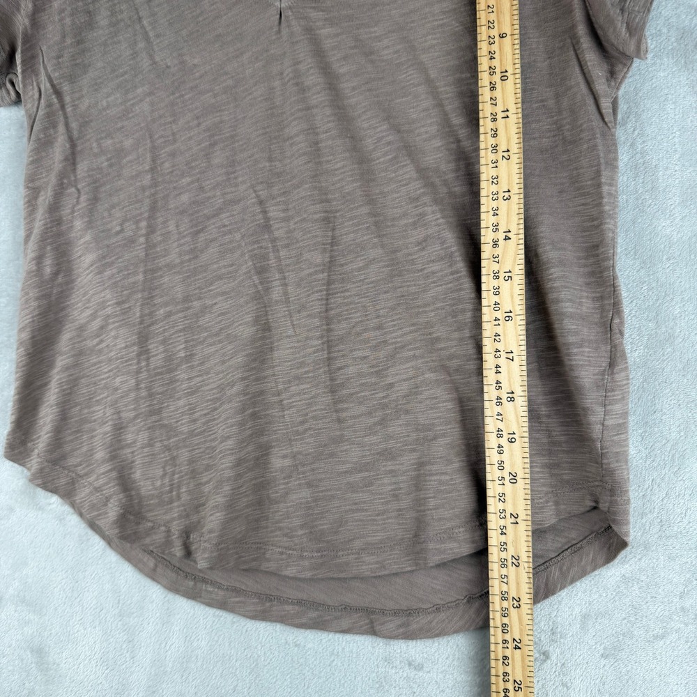 Bobi Los Angeles Womens Slub Jersey Split V-Neck Raw Edge Tee Taupe Brown Medium - Picture 4 of 5